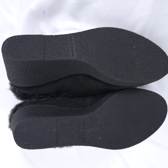 Cole Haan Coralie Black Suede Wedge waterproof Faux Fur boots 8.5B - Picture 7 of 10